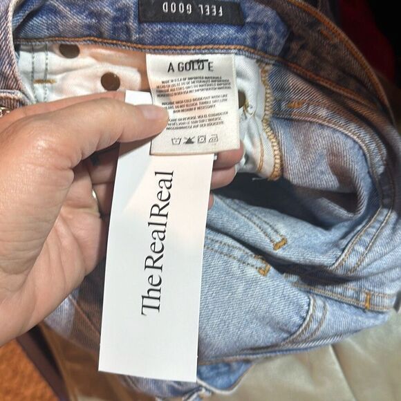 Agolde Distressed Straight Cropped Feel Good Jeans Blue Denim Light Wash Size 24 - Picture 5 of 14